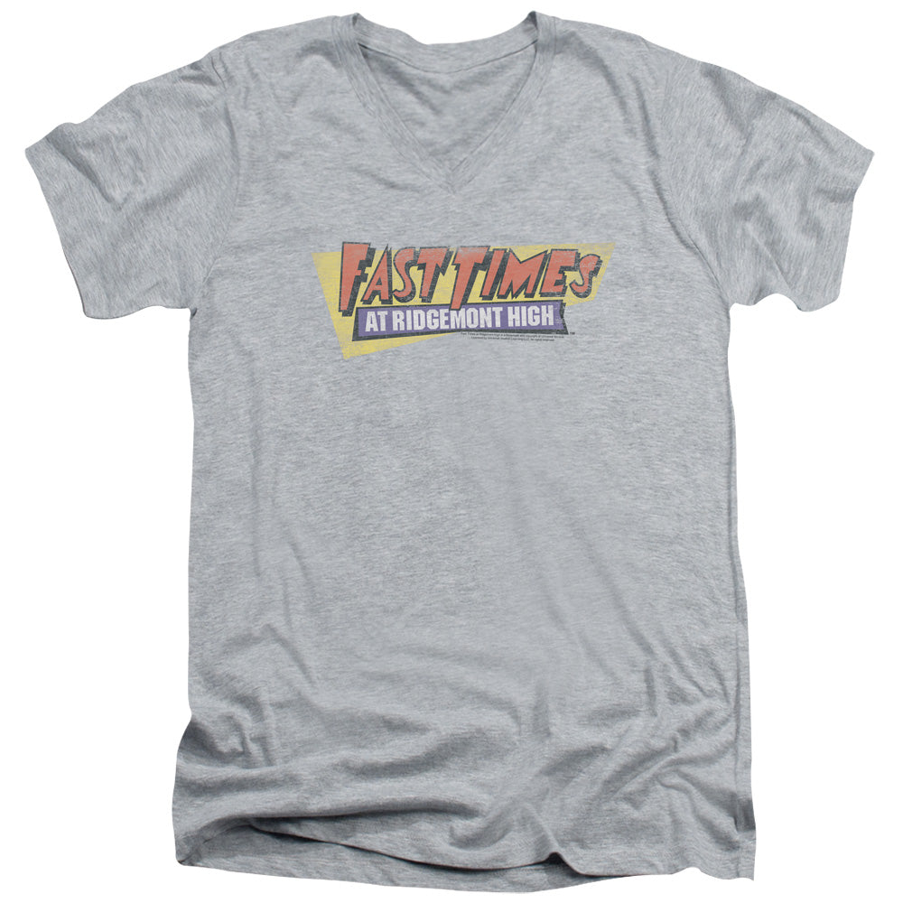 Fast Times Ridgemont High - Distressed Logo - Short Sleeve Adult V-neck 30/1 - Athletic Heather T-shirt