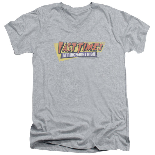 Fast Times Ridgemont High - Distressed Logo - Short Sleeve Adult V-neck 30/1 - Athletic Heather T-shirt