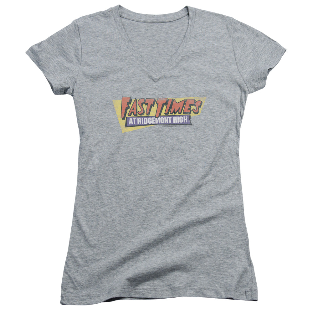 Fast Times Ridgemont High Distressed Logo - Junior V-neck - Athletic Heather