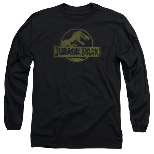 Jurassic Park - Distressed Logo - Long Sleeve Adult 18/1 - Black T-shirt