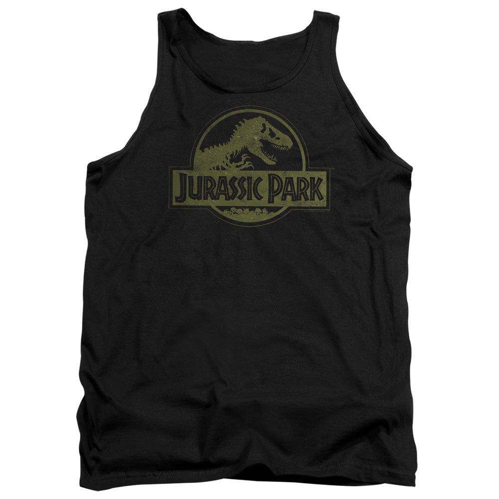 Jurassic Park - Distressed Logo - Adult Tank - Black