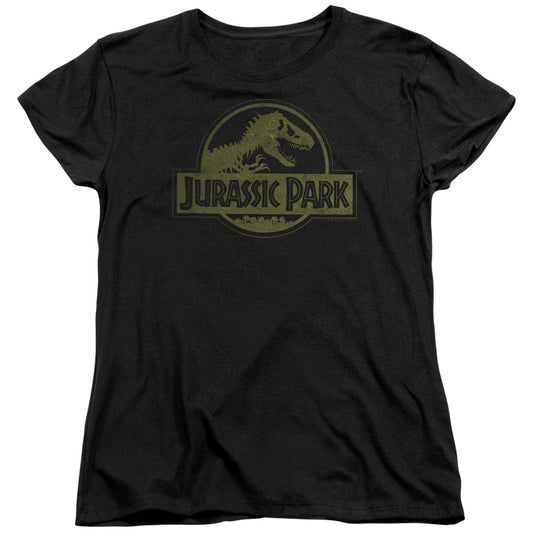Jurassic Park - Distressed Logo - Short Sleeve Womens Tee - Black T-shirt
