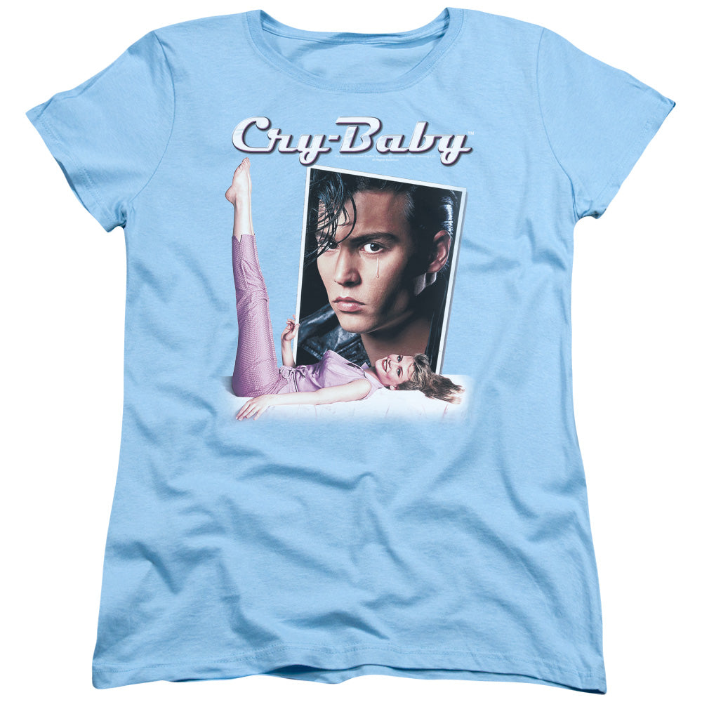 Cry Baby - Title - Short Sleeve Womens Tee - Light Blue - Sm - Light Blue T-shirt