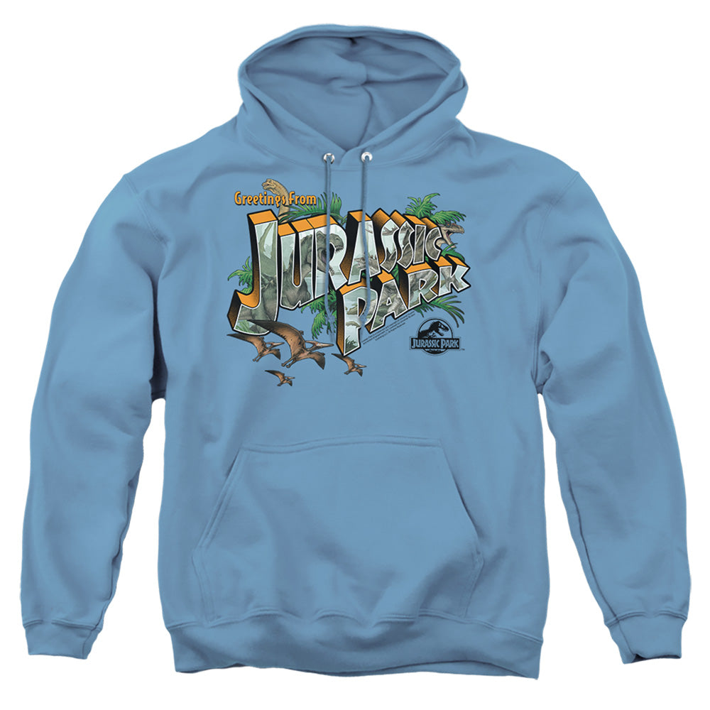 Jurassic Park - Greetings From Jp - Adult Pull-over Hoodie - Carolina Blue