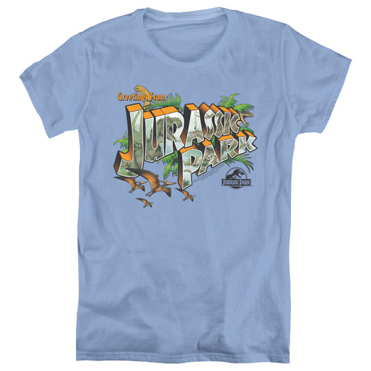 Jurassic Park - Greetings From Jp - Short Sleeve Womens Tee - Carolina Blue T-shirt