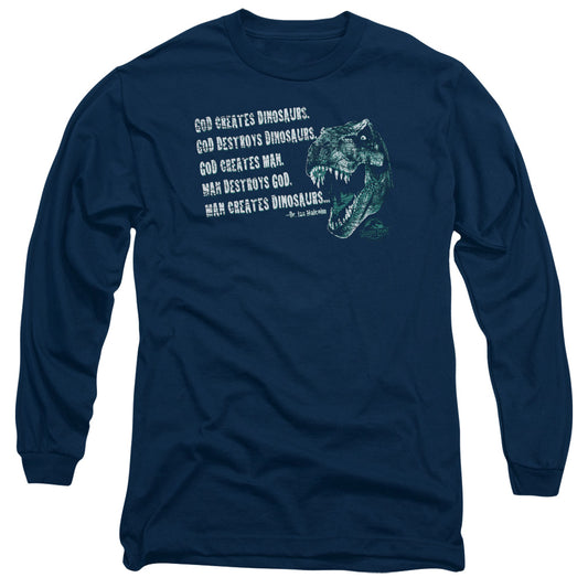 Jurassic Park - God Creates Dinosaurs - Long Sleeve Adult 18/1 - Navy T-shirt