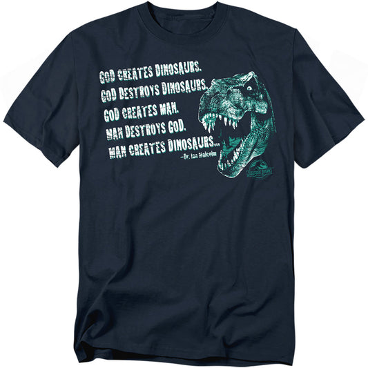 Jurassic Park - God Creates Dinosaurs - Short Sleeve Adult 18/1 - Navy T-shirt