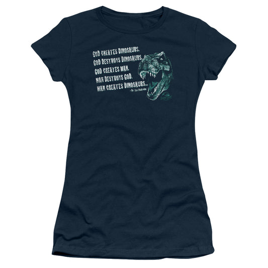Jurassic Park - God Creates Dinosaurs - Short Sleeve Junior Sheer - Navy T-shirt