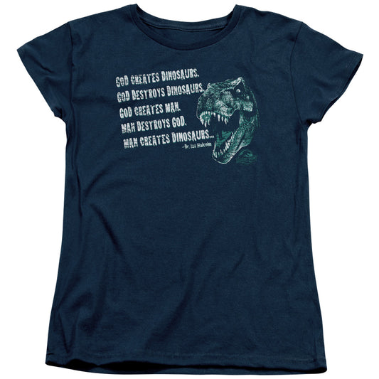 Jurassic Park - God Creates Dinosaurs - Short Sleeve Womens Tee - Navy T-shirt