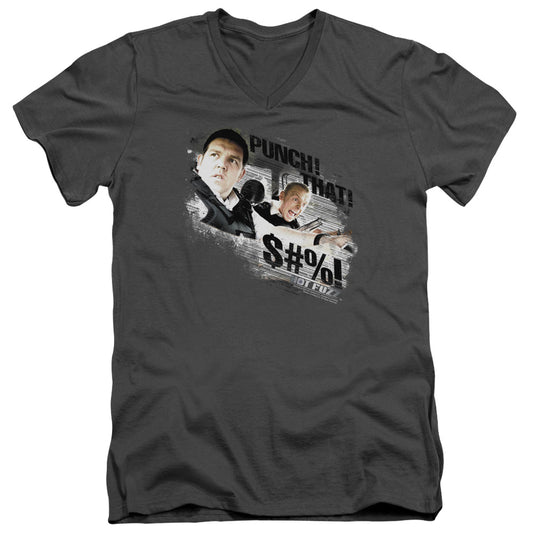 Hot Fuzz - Punch That - Short Sleeve Adult V-neck - Charcoal T-shirt