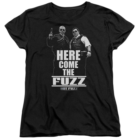 Hot Fuzz - Here Come The Fuzz - Short Sleeve Womens Tee - Black T-shirt