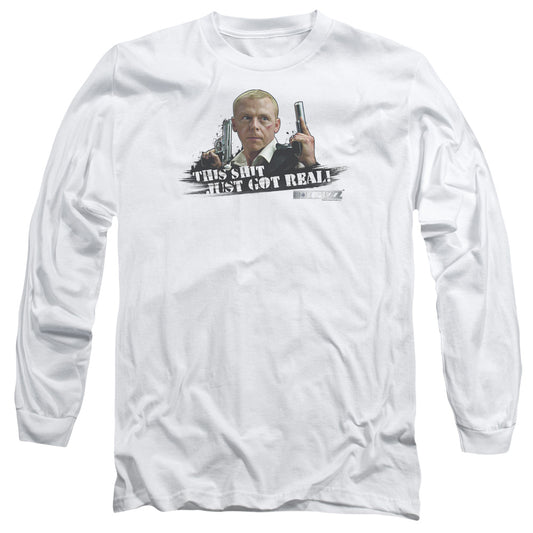 Hot Fuzz - Just Got Real - Long Sleeve Adult 18/1 - White T-shirt