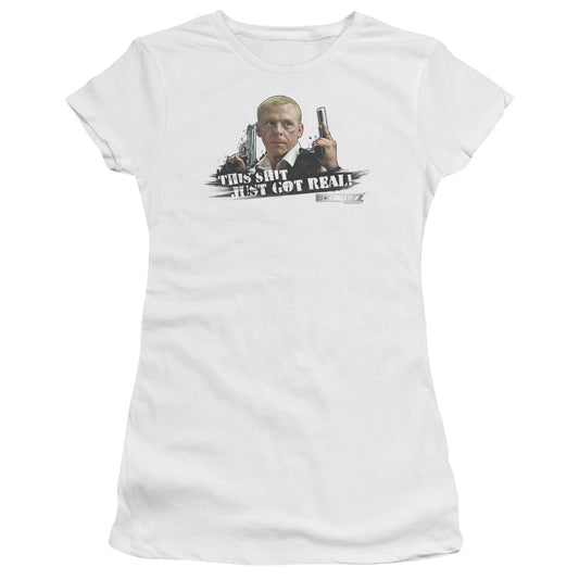 Hot Fuzz - Just Got Real - Short Sleeve Junior Sheer - White T-shirt