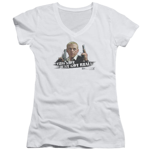 Hot Fuzz - Just Got Real - Junior V-neck - White
