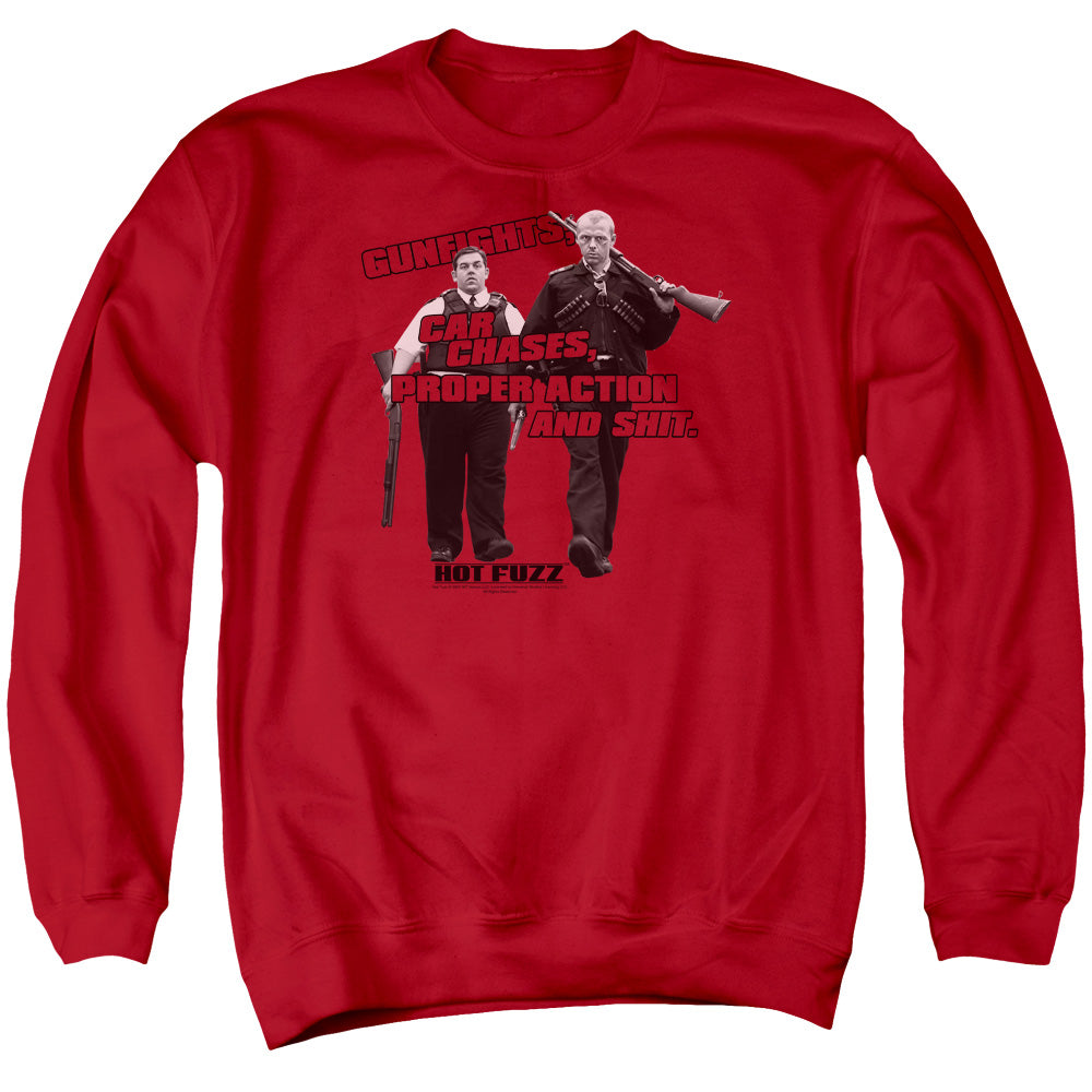Hot Fuzz - Days Work - Adult Crewneck Sweatshirt - Red