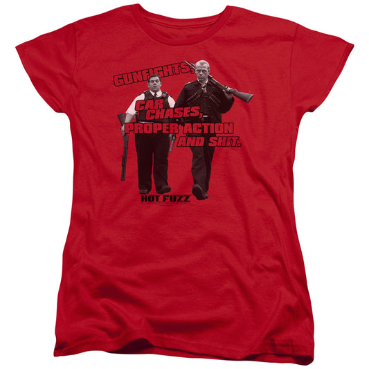 Hot Fuzz - Days Work - Short Sleeve Womens Tee - Red T-shirt