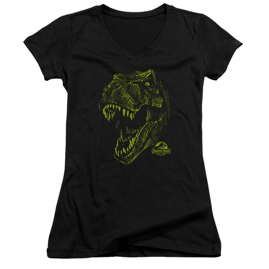 Jurassic Park Rex Mount - Junior V-neck - Black