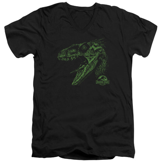Jurassic Park - Raptor Mount - Short Sleeve Adult V-neck - Black T-shirt