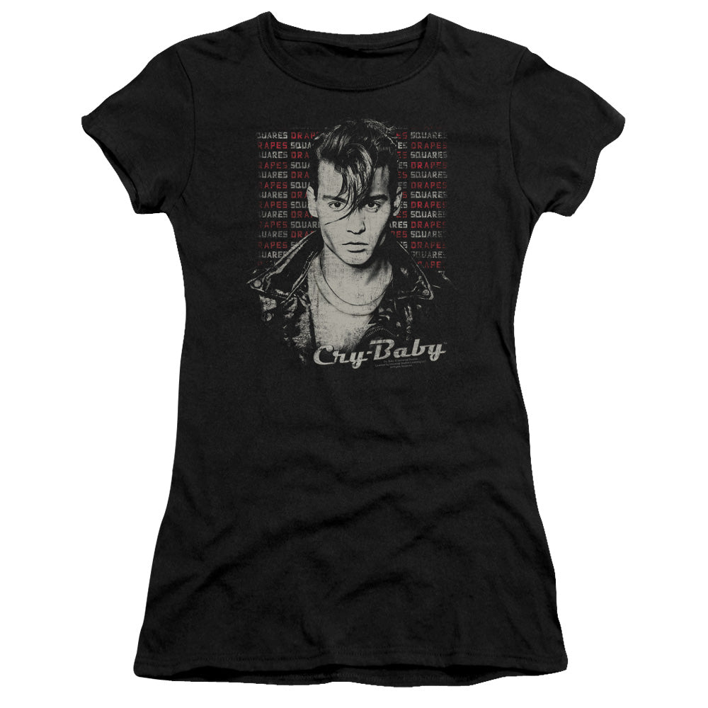 Cry Baby - Drapes And Squares - Short Sleeve Junior Sheer - Black T-shirt