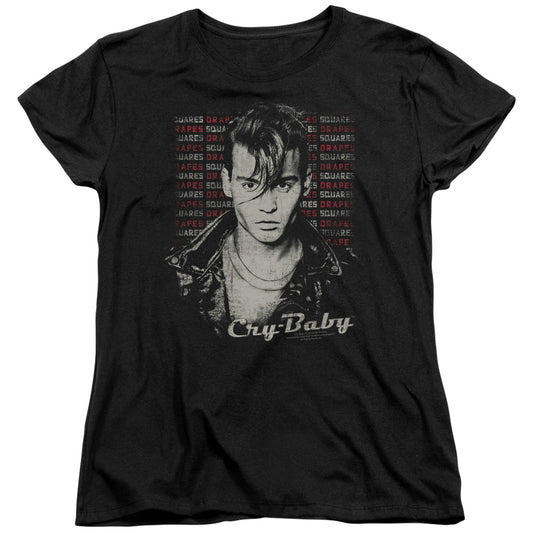 CRY BABY DRAPES AND SQUARES - S/S WOMENS TEE - BLACK - SM - BLACK T-Shirt