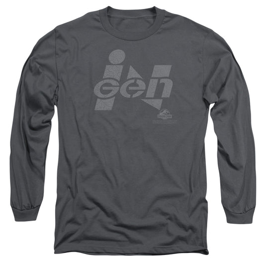 Jurassic Park - Ingen Logo - Long Sleeve Adult 18/1 - Charcoal T-shirt