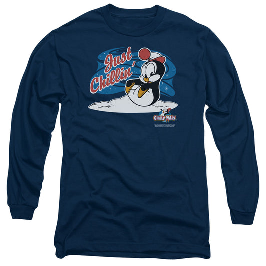 Chilly Willy - Just Chillin - Long Sleeve Adult 18/1 - Navy - Sm - Navy T-shirt