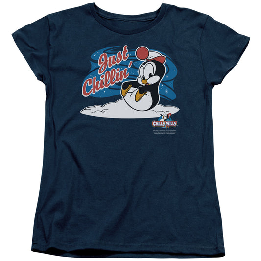 Chilly Willy - Just Chillin - Short Sleeve Womens Tee - Navy - Sm - Navy T-shirt