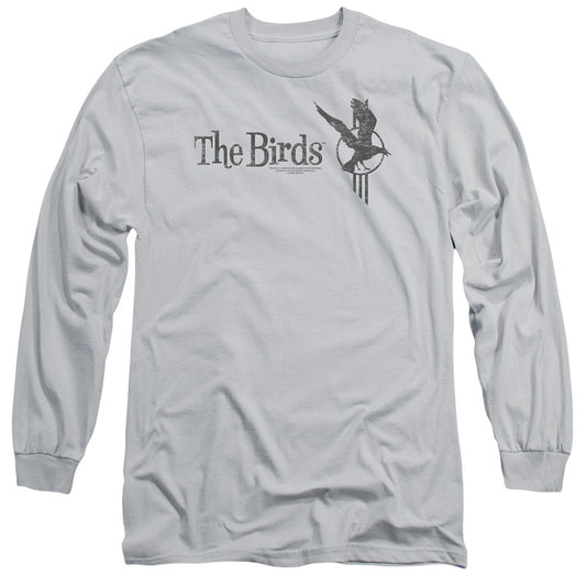 Birds - Distressed - Long Sleeve Adult 18/1 - Silver - Sm - Silver T-shirt