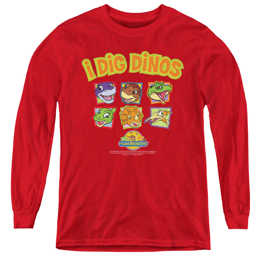 Land Before Time - I Dig Dinos - Youth Long Sleeve Tee - Red