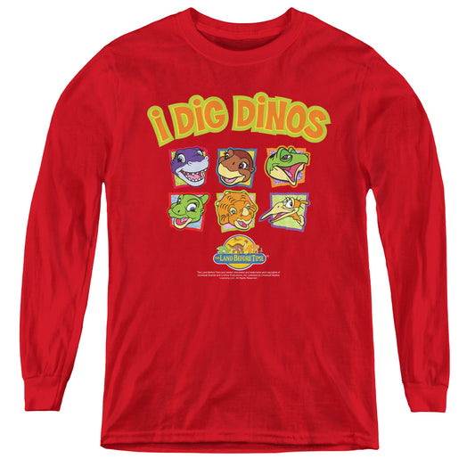 Land Before Time - I Dig Dinos - Youth Long Sleeve Tee - Red