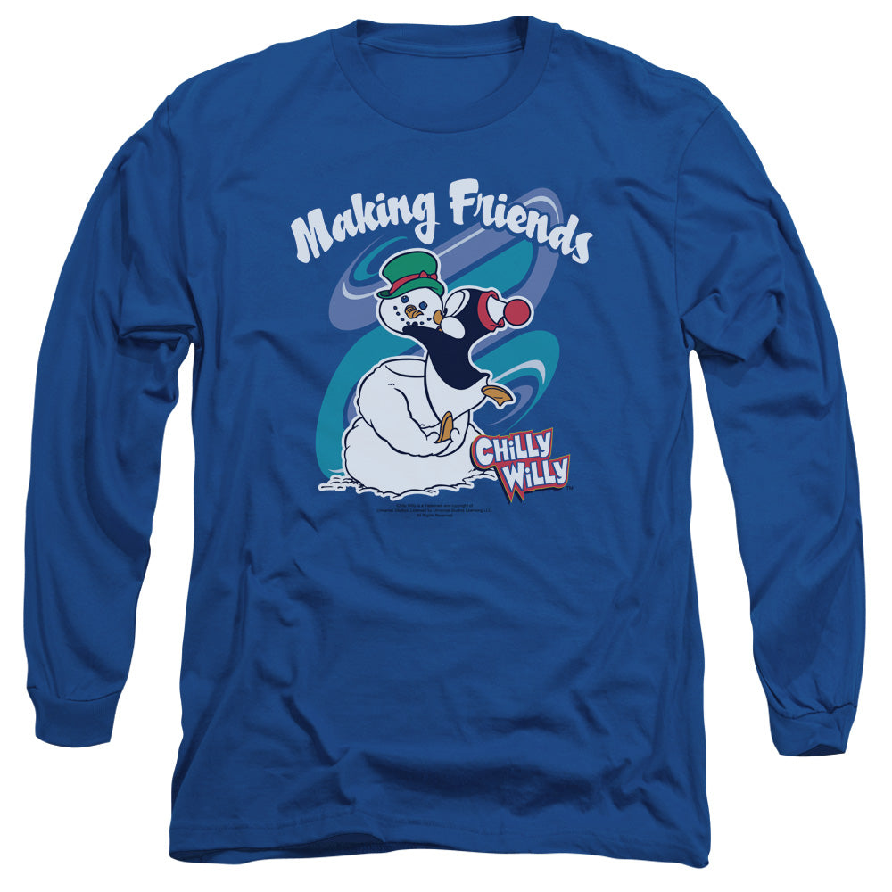 Chilly Willy - Making Friends - Long Sleeve Adult 18/1 - Royal Blue - Sm - Royal Blue T-shirt