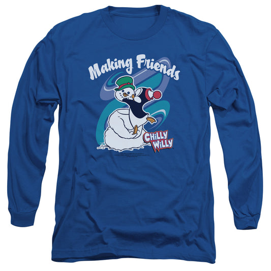 Chilly Willy - Making Friends - Long Sleeve Adult 18/1 - Royal Blue - Sm - Royal Blue T-shirt