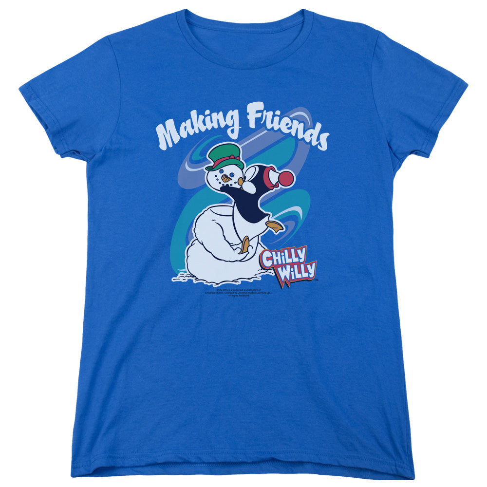 Chilly Willy - Making Friends - Short Sleeve Womens Tee - Royal Blue T-shirt