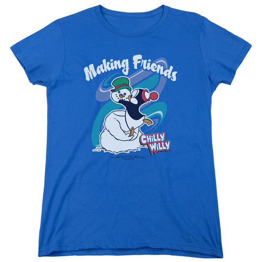 Chilly Willy - Making Friends - Short Sleeve Womens Tee - Royal Blue T-shirt