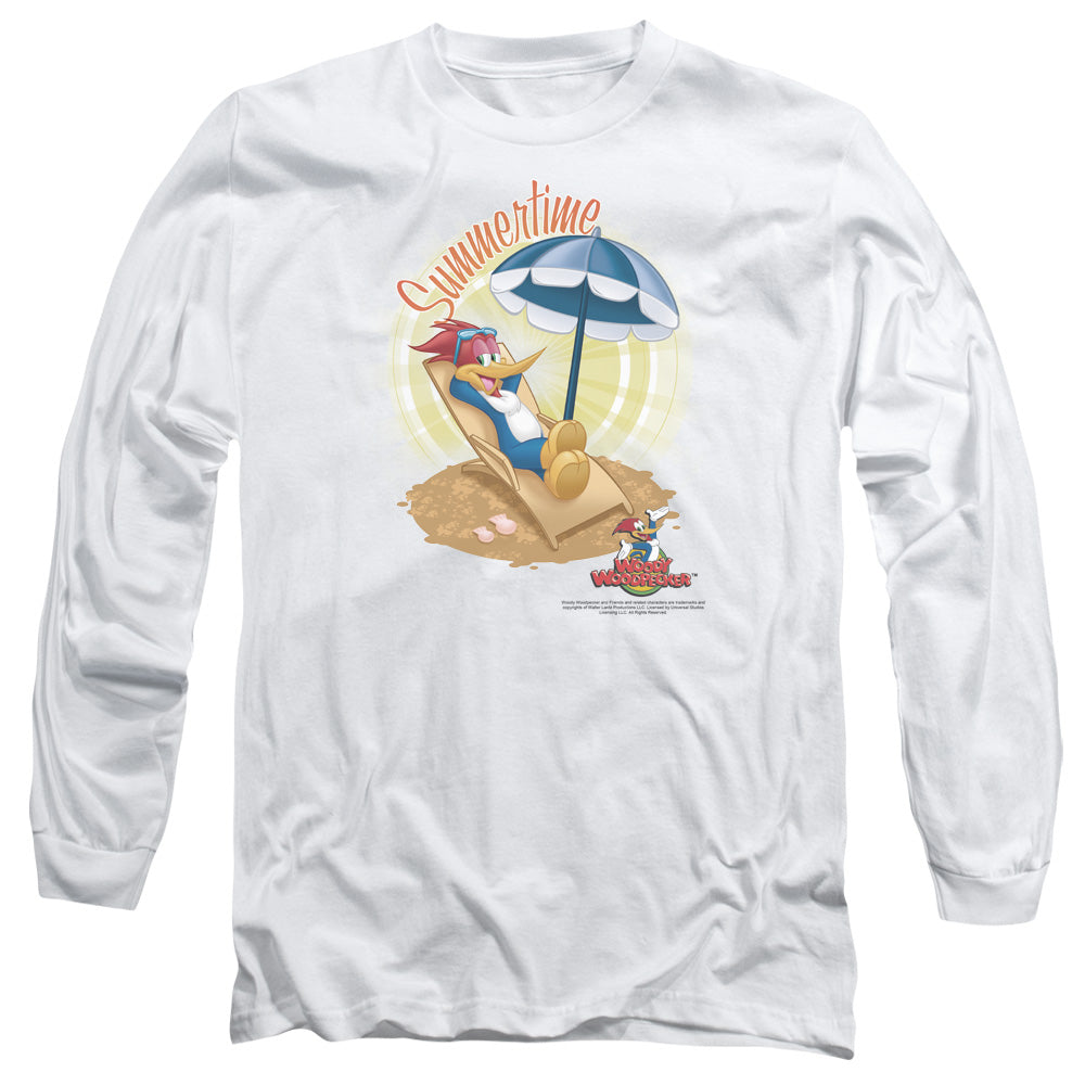 Woody Woodpecker - Summertime - Long Sleeve Adult 18/1 - White T-shirt