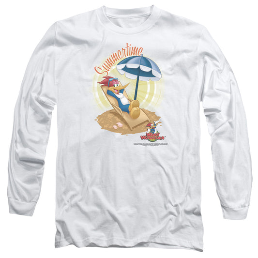 Woody Woodpecker - Summertime - Long Sleeve Adult 18/1 - White T-shirt