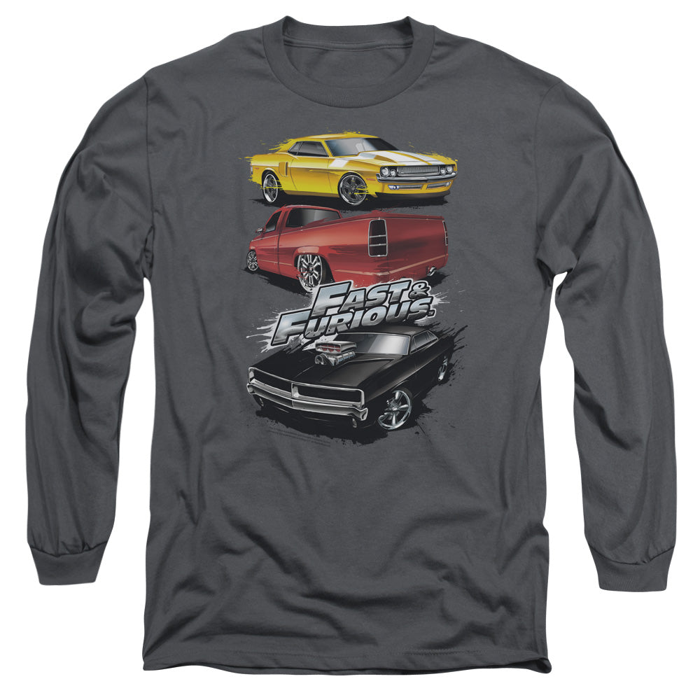 Fast And The Furious - Muscle Car Splatter - Long Sleeve Adult 18/1 - Charcoal - Sm - Charcoal T-shirt