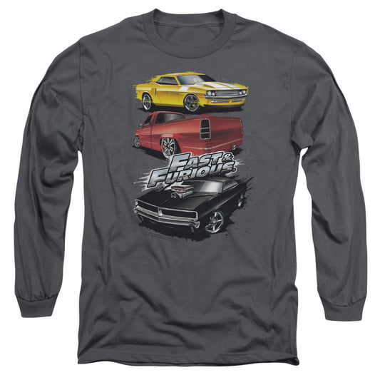 Fast And The Furious - Muscle Car Splatter - Long Sleeve Adult 18/1 - Charcoal - Sm - Charcoal T-shirt