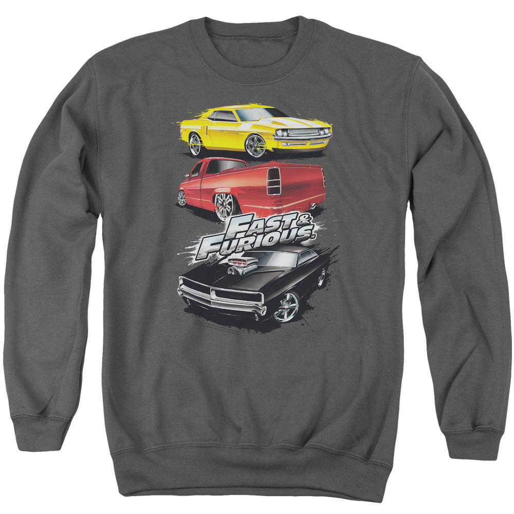 Fast And The Furious - Muscle Car Splatter - Adult Crewneck Sweatshirt - Charcoal