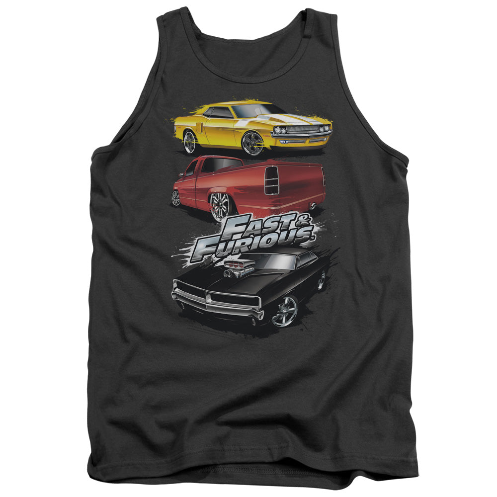 Fast And The Furious - Muscle Car Splatter - Adult Tank - Charcoal - Sm - Charcoal