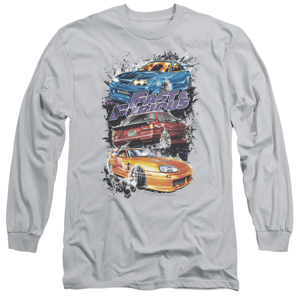Fast And The Furious - Smokin Street Cars - Long Sleeve Adult 18/1 - Silver - Sm - Silver T-shirt