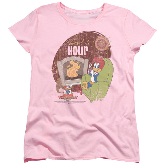 Woody Woodpecker - Chocolate Hour - Short Sleeve Womens Tee - Pink T-shirt