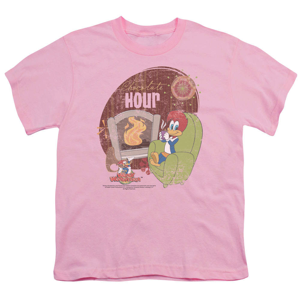 Woody Woodpecker - Chocolate Hour - Short Sleeve Youth 18/1 - Pink T-shirt