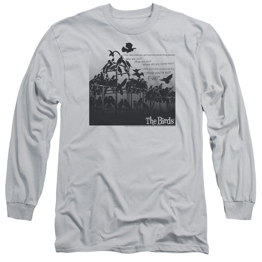Birds - Evil - Long Sleeve Adult 18/1 - Silver - Sm - Silver T-shirt