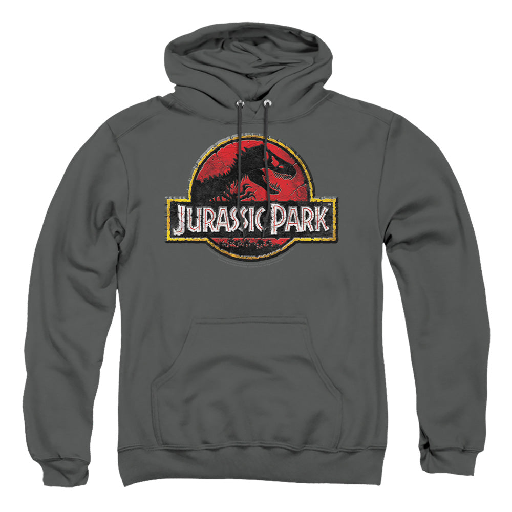 Jurassic Park - Stone Logo - Adult Pull-over Hoodie - Charcoal