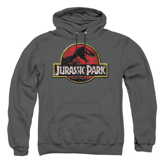 Jurassic Park - Stone Logo - Adult Pull-over Hoodie - Charcoal