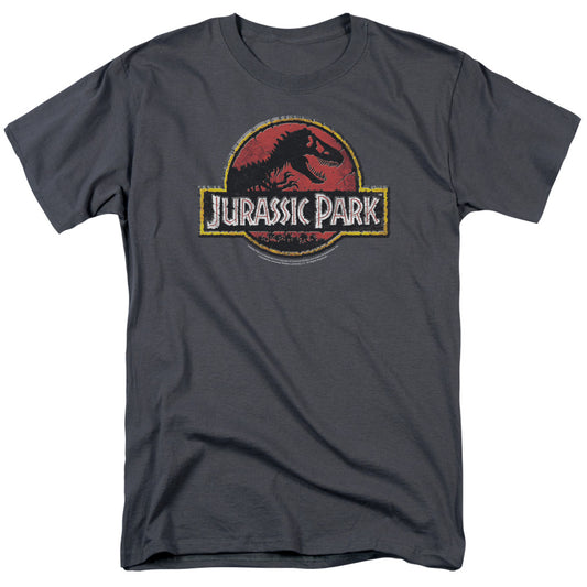 Jurassic Park - Stone Logo - Short Sleeve Adult 18/1 - Charcoal T-shirt