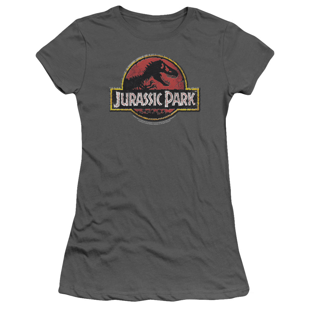Jurassic Park - Stone Logo - Short Sleeve Junior Sheer - Charcoal T-shirt
