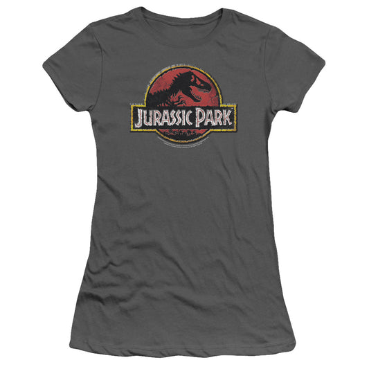 Jurassic Park - Stone Logo - Short Sleeve Junior Sheer - Charcoal T-shirt