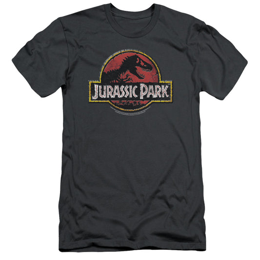 Jurassic Park - Stone Logo - Short Sleeve Adult 30/1 - Charcoal T-shirt